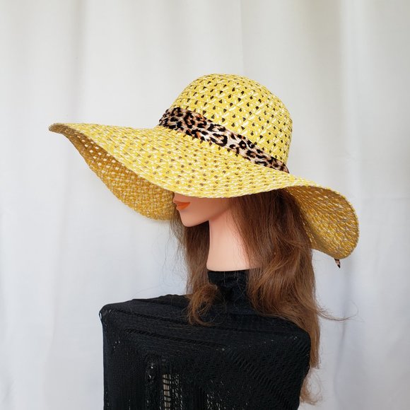 Wide Brim Animal print ribbon Sun hat. Floppy hat - Picture 3 of 7